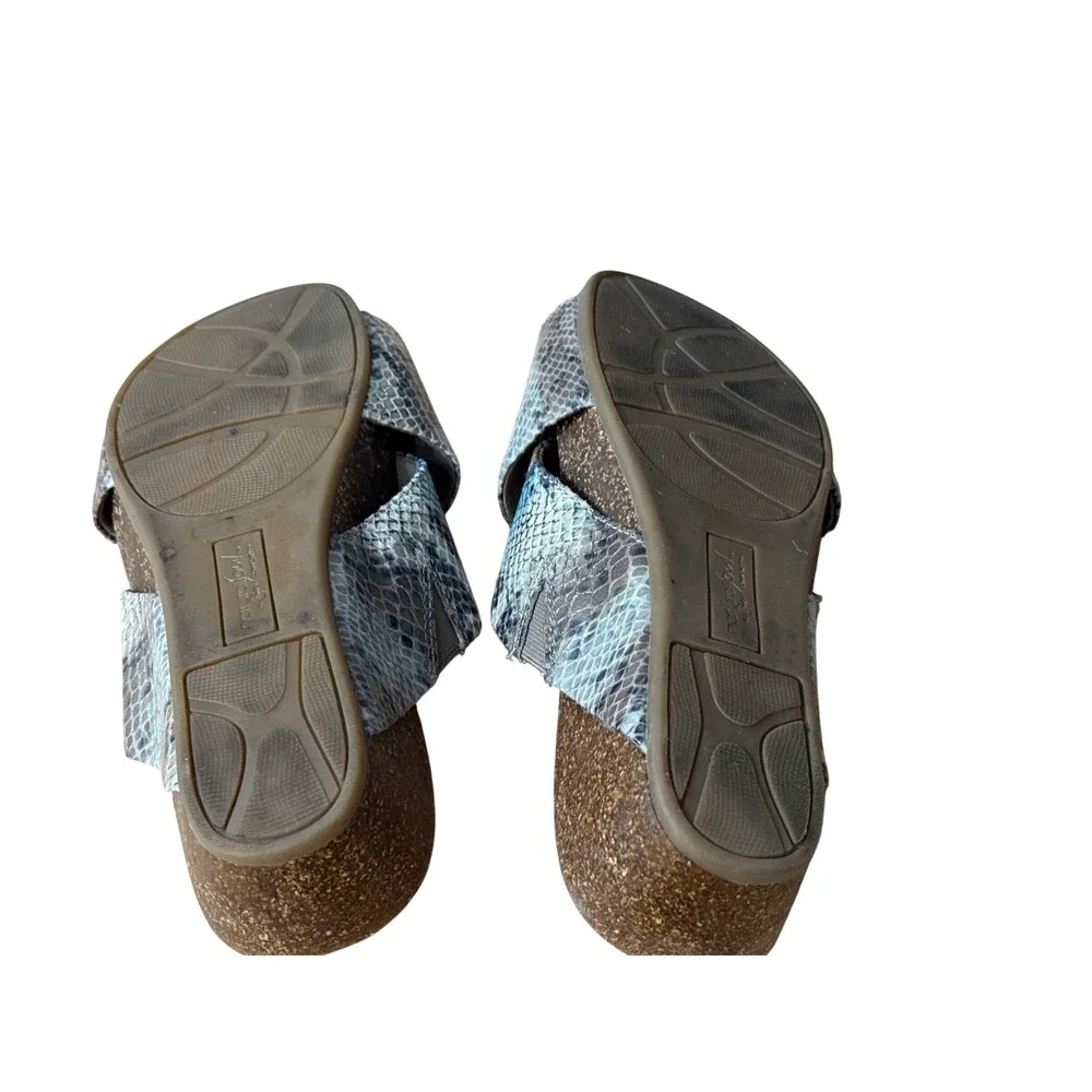 Natural Soul Snakeskin Print Cork Wedge Slide Sandals Blue Brown‎ Grey Womens